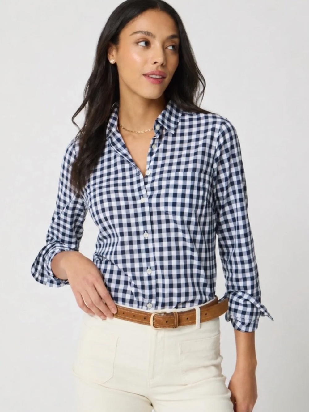 J.Crew Factory Navy & White Gingham Cotton Shirt